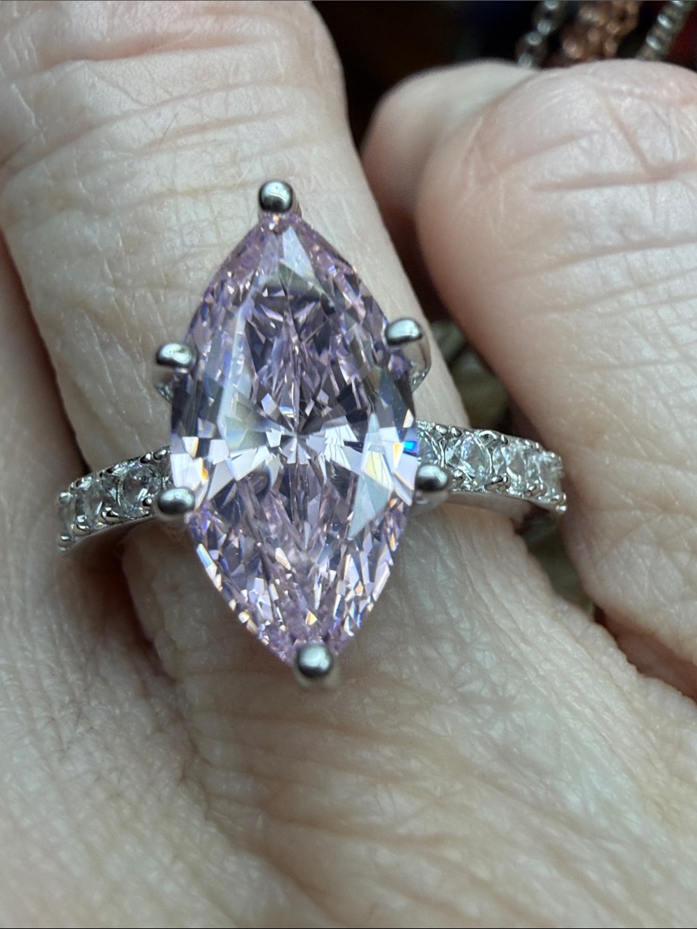 3CT PINK SAPPHIRE Marquise cut MOISSANITE DIAMONDS 925 Sterling Silver Ring NEW